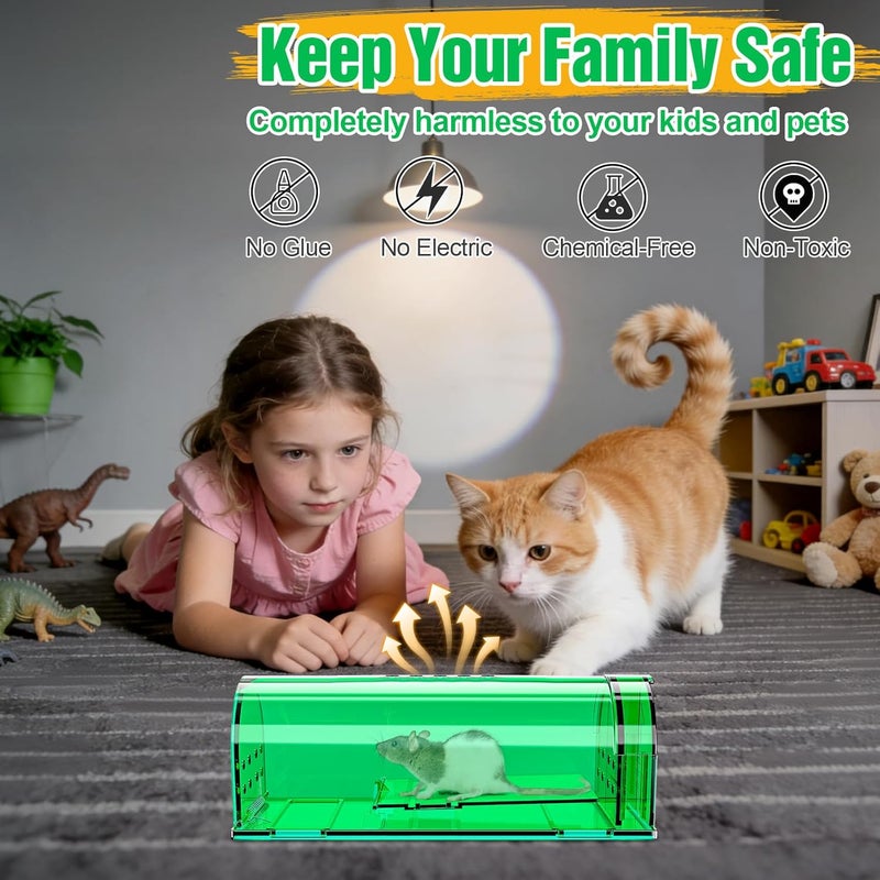 Wanqueen 4 Pcs Humane Mouse Traps Indoor for Home, Live Mouse Trap, Reusable Mice Trap Catcher for House & Outdoors - Image 2